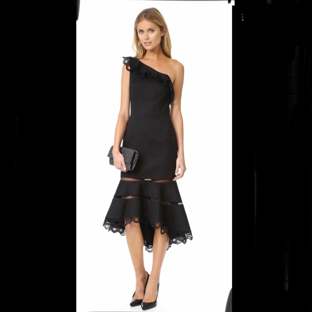 Alexis Christie One Shoulder Ruffle Midi Dress